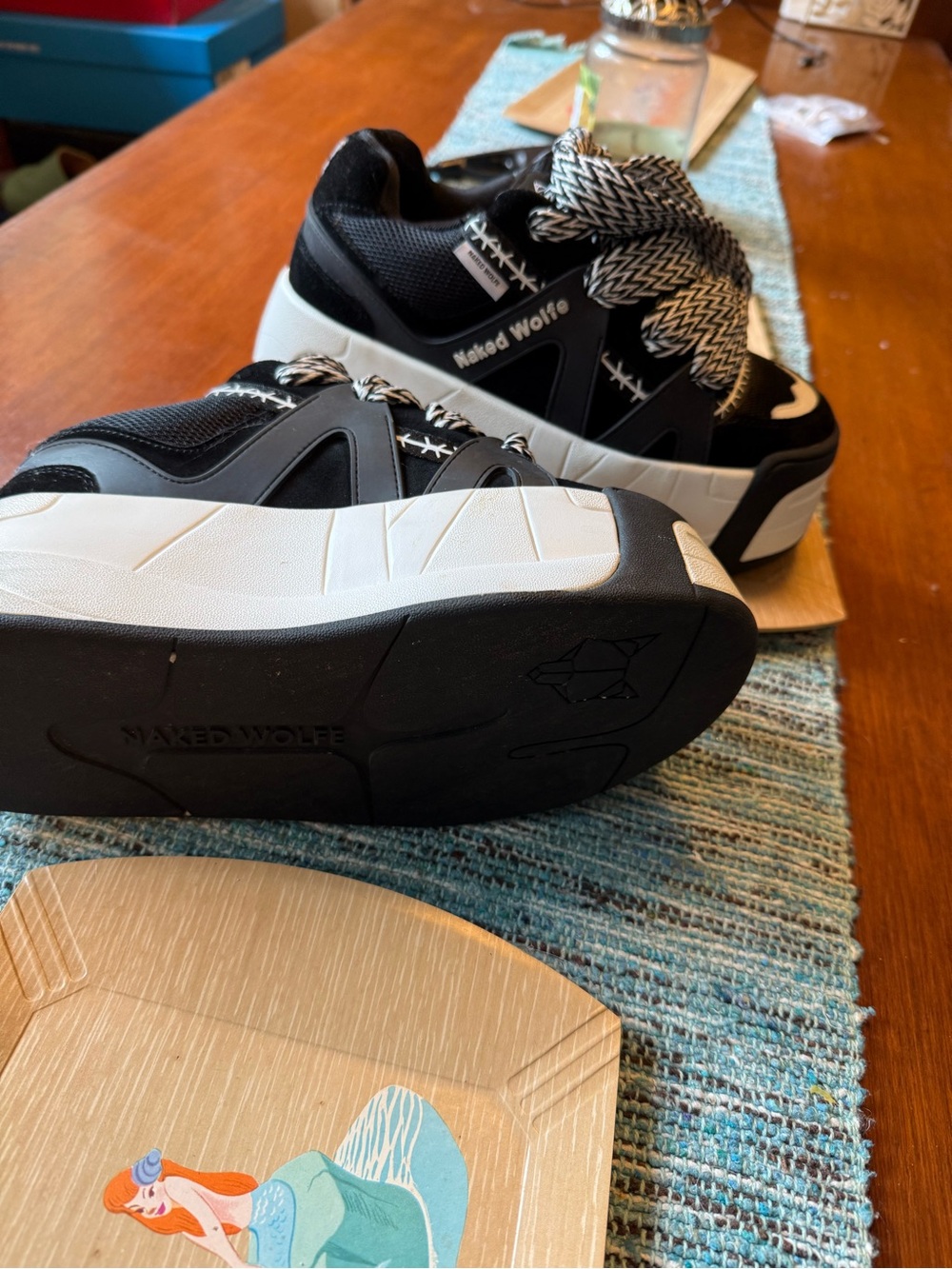 Naked Wolfe Black and White Chunky Lace-Up Platform Sneakers - Picture 2 of 3